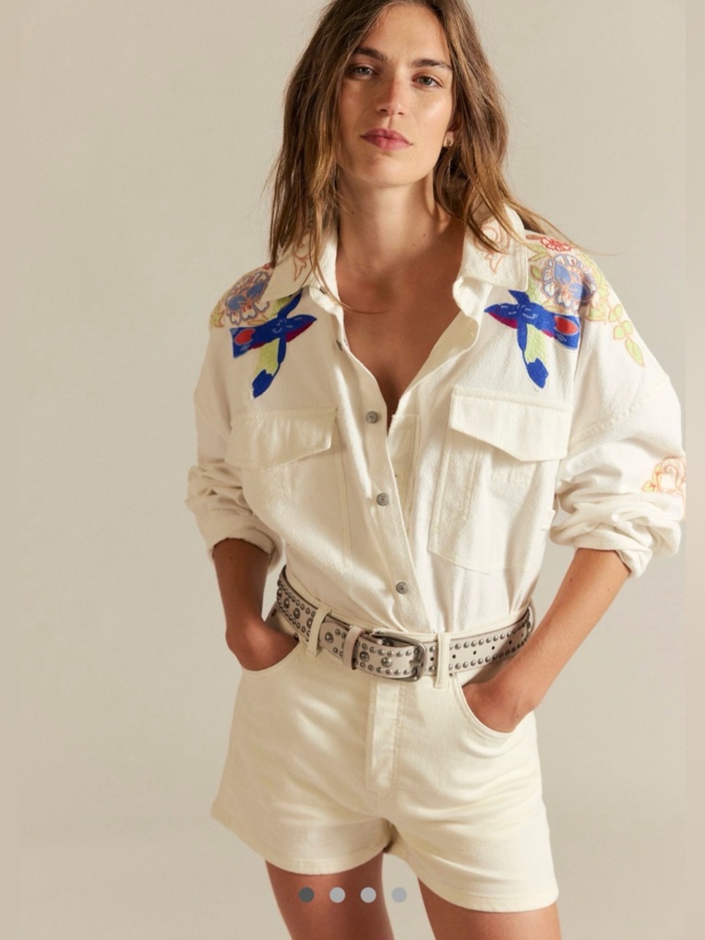 Free People Take Flight Embroidered Shirt We The Free Birds Colorful Button Snow